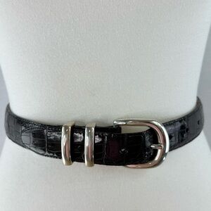 BRIGHTON Black Croc Embossed Leather Belt with Silver-Tone Buckle
